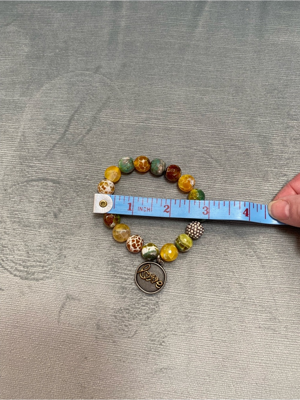 Multicolor Fire/Dragon Vein Agate Beaded Bracelet with a silver 2 side charm - Picture 5 of 17